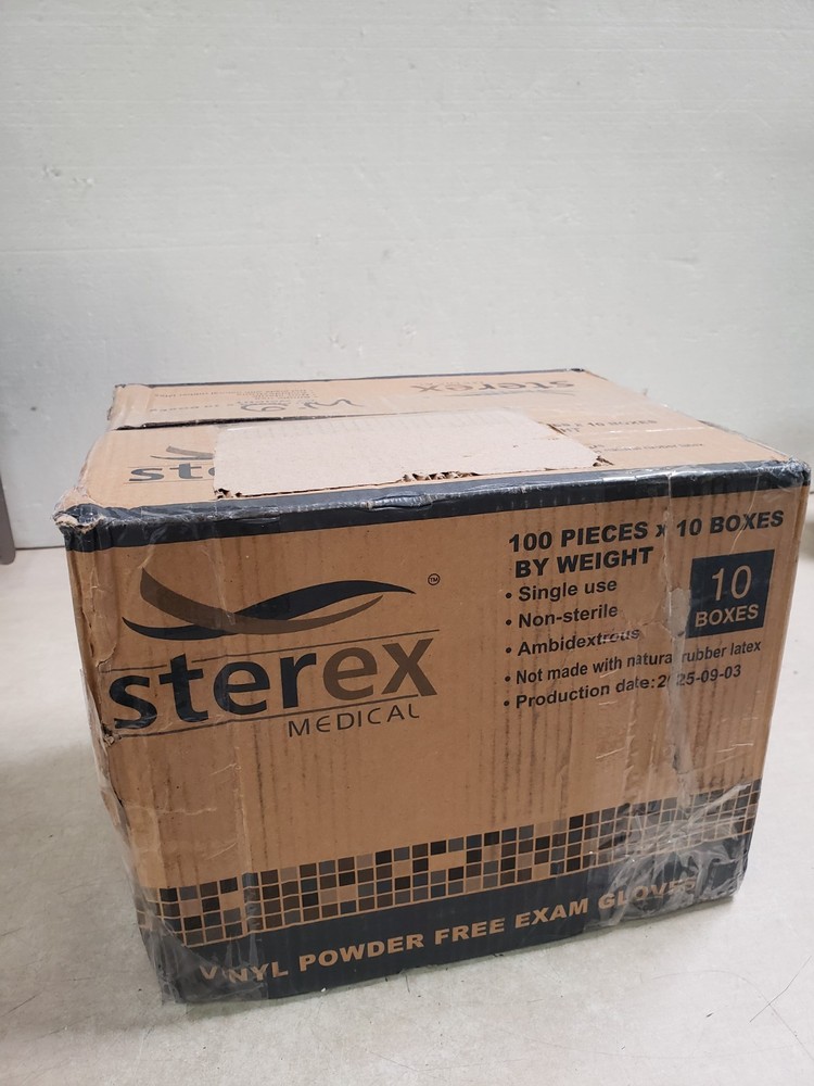 Sterex Vinyl Powder Free Exam Disposable Gloves SZ M Case of 10 Boxes Of 100