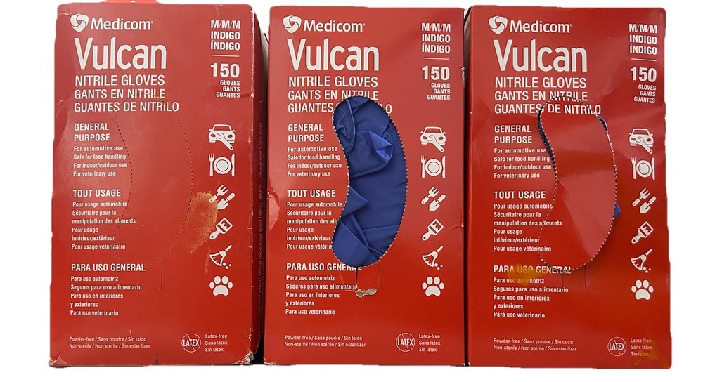 MEDICOM Vulcan Latex-Free Indigo Nitrile Gloves, Size M 400+ Bundle OB