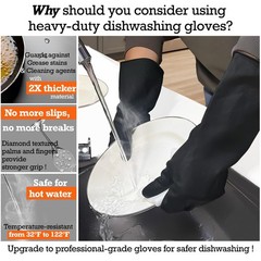 Black Thick Rubber Cleaning Gloves – 2 Pairs of Extra-Large, Reusable, Non-Sl