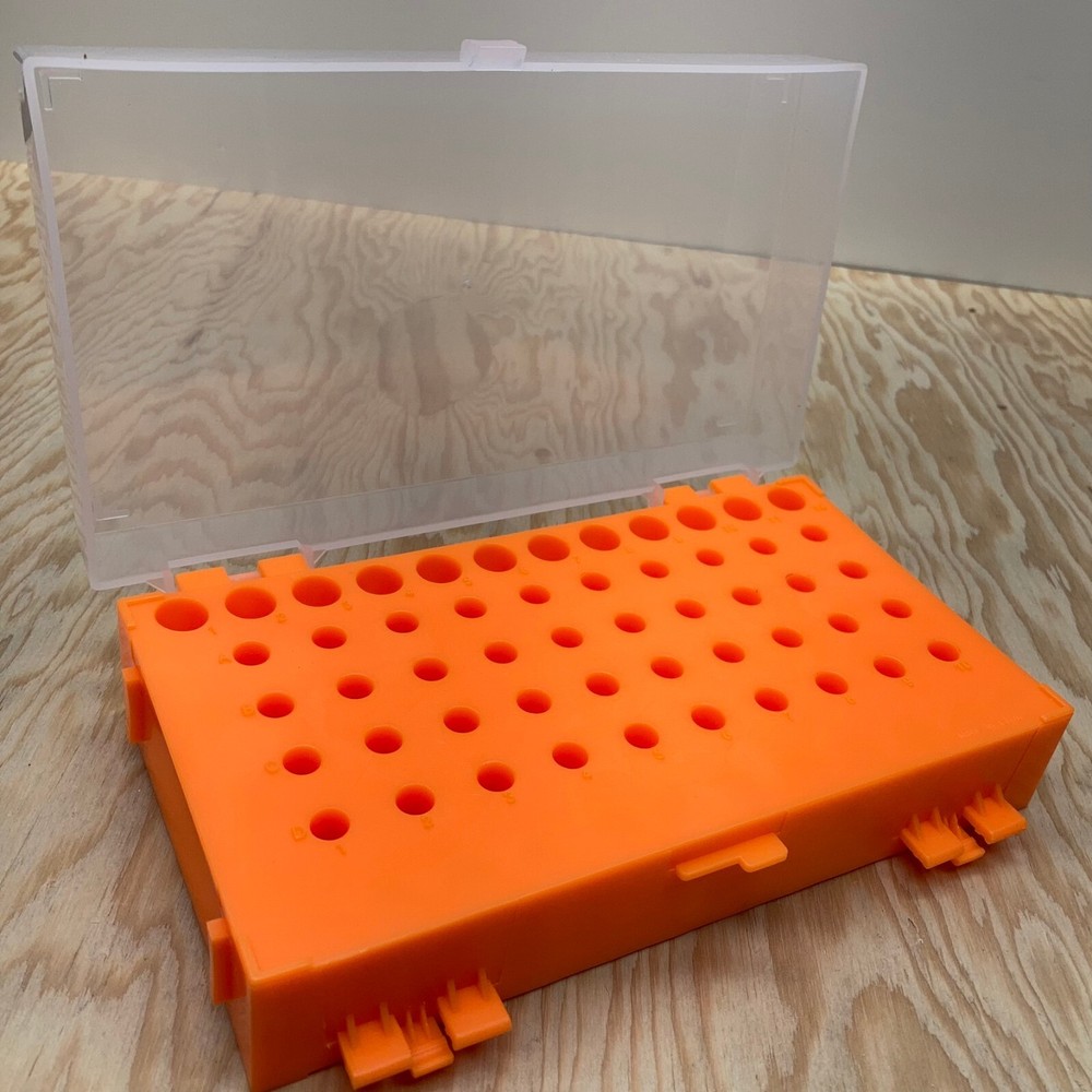Dual Sided Vial Microtube Tube Tray Rack Holder – Reversible Cover – Orange
