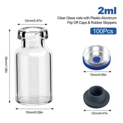 100PCS 2/3ml Glass Vials Headspace Vials Lab Sample Vials with 13mm Caps New