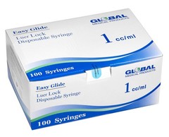 Global Medical Products – Easy Glide 1cc Luer Lock Syringe (No Needle) – QTY 100