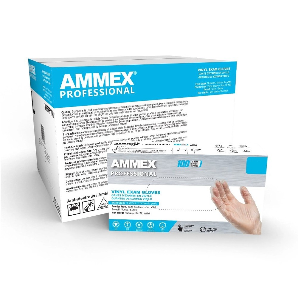 AMMEX Clear Vinyl Disposable Exam/Medical Gloves, 3 Mil, Latex-Free, Food-Safe