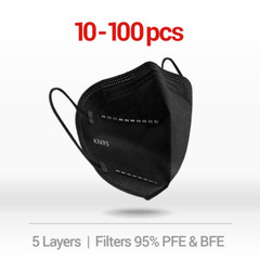 10/50/50 BLACK KN95 Disposable Face Masks 5 Layers Filters 95%+ PFE & BFE