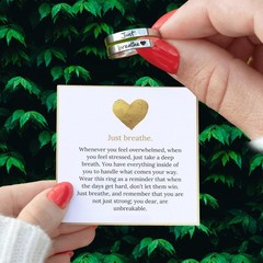 Just Breathe Ring for Women, Adjustable Heart Ring, Stainless Steel Spiral Wrap