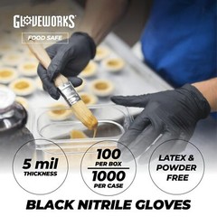 Pack of 100 Medium Duty Black Nitrile Gloves 5 Mil Latex Free Disposable