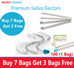 100 (1 Bag) CLEAR/BLUE Dental Saliva Ejectors Ejector Disposable Suction Tips