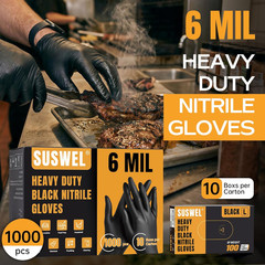 HEAVY DUTY 6 Mil Nitrile Gloves Disposable Latex Free Black Rubber Mechanic Hous