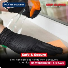 Grip Black Nitrile Gloves 5mil Latex-Free, Powder-Free, Micro-Textured for Repai
