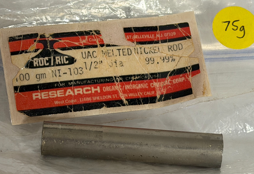 Nickel Metal , Rod, 2.5 X .5 Inches, 99.99%, 75 grams