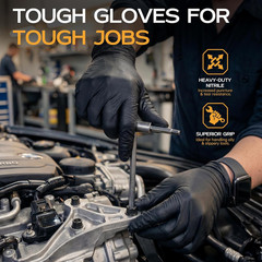HEAVY DUTY 6 Mil Nitrile Gloves Disposable Latex Free Black Rubber Mechanic Hous