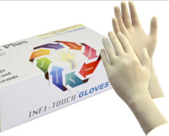 Infi-Touch, Latex Gloves, Powder Free, 9.5″ length, 100 Count Size S, M & L