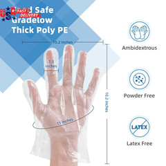 Food Prep Gloves Plastic Food Safe Gloves, Food Handling, One Size Fits Most Po