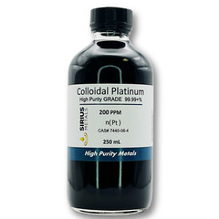 True Colloidal Platinum NanoParticles (PtNPs): 200 ppm – 250 mL in Glass