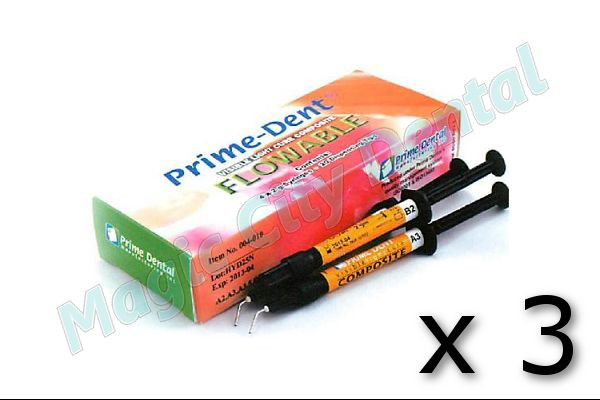 Prime-Dent Flowable Light Cure Dental Assorted 4 Syr. Kit #004-010 (Set of 3)
