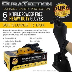 Dura-Gold Heavy Duty Black Nitrile Disposable Gloves, 6 Mil Pack of 1000 Small
