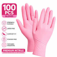 Rose Pink Nitrile Exam Gloves – Fast Ship – Powder & Latex Free (Medical Grade)