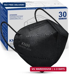 Boncare KN95 Face Mask 30 PCs, 5-Layer Black Face Mask for Men & Women Filter Ef