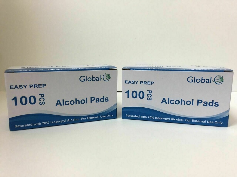 2 Box of 100 Sterile Alcohol Prep Pads,Medium, Qty 200. Latex Free Global