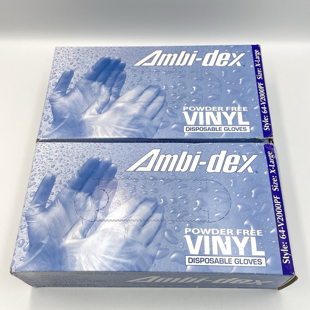 Ambi-dex Powder Free Vinyl Gloves XL 100 Ct (200 Total) Latex Free 2 Boxes New