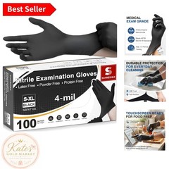 Durable 4 Mil Black Nitrile Exam Gloves – Elastic Fit & Textured Grip, 100 Count