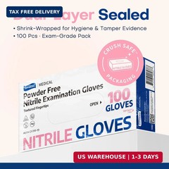 Supmedic Medical Nitrile Exam Gloves, 3.5 mil Powder-Free Food-Safe Disposable G