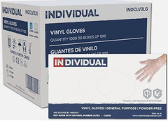 Individual 3 Mil Powder-Free Disposable Vinyl Gloves, Clear, Large (1000 Count)