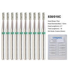 Dental 330 Diamond Bur Pear 830/008 830/010 Medium Coarse Grit High Speed FG
