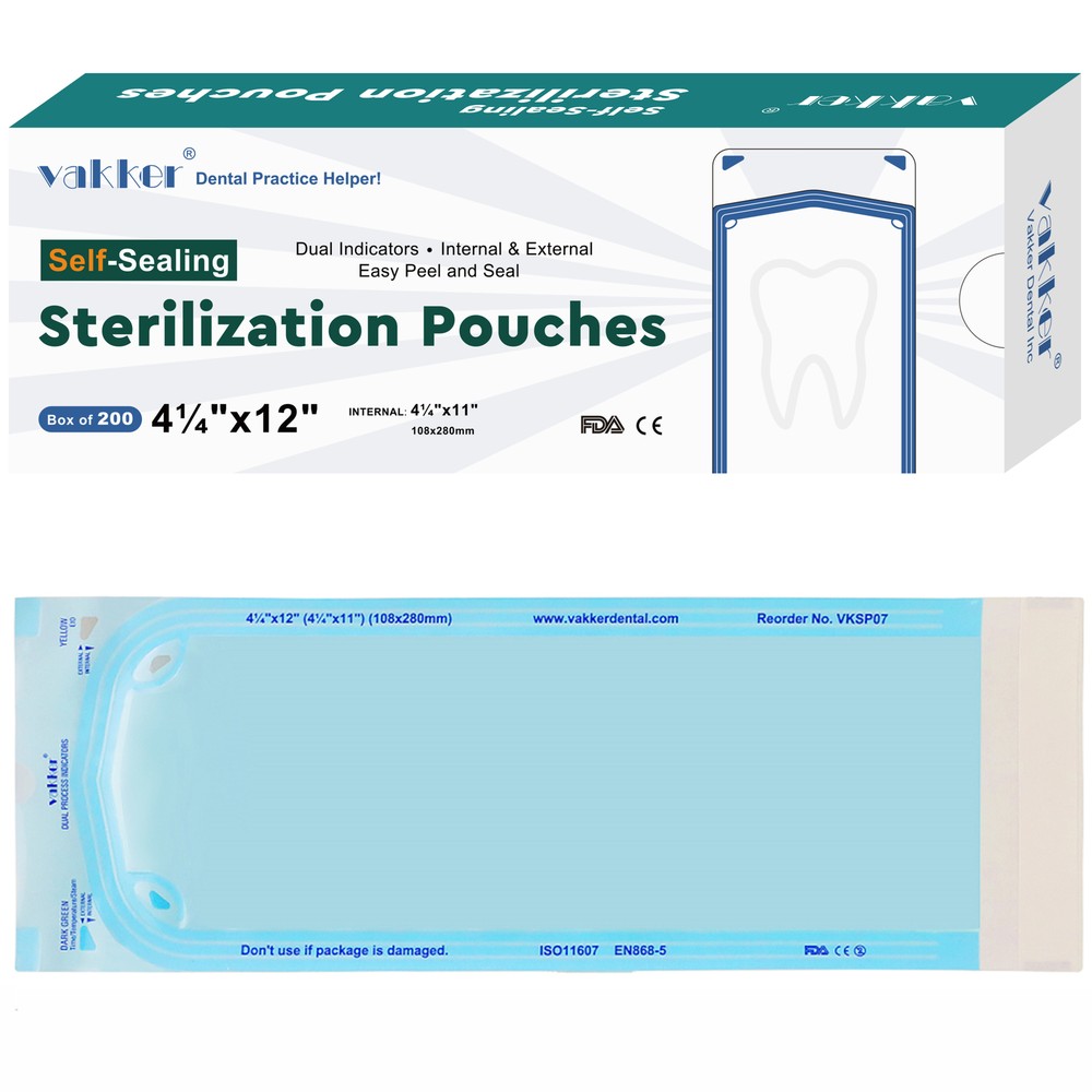 Vakker 200 4.25″ x 12″ Dental Self Sealing Sterilization Pouches Autoclave Bag