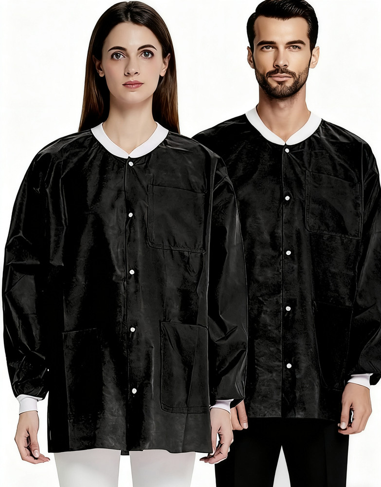Pack of 10 Disposable Lab Jackets, Unisex Hip-Length Lab Coats 45gsm M-2XL