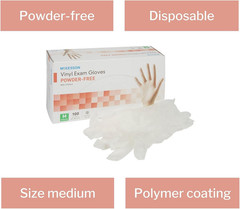 Vinyl Exam Gloves, Non-Sterile, Powder-Free, Medium, 100 Count, 1 Box
