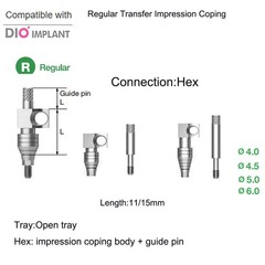 Dental DIO UFII Regular Straight Healing Abutment Impression Coping Zest locator