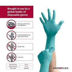 Microflex N89 Green Nitrile Gloves Medium Extended Cuff 50 Pack Powder Free