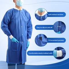 JMU 10/50✖ Disposable Lab Coats for Men Women Snaps Full Sleeve SMS Blue Medical