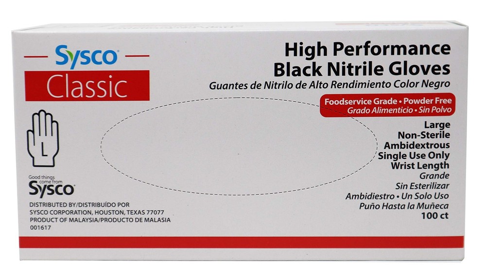 Sysco High Performance Black Nitrile Gloves Large 100 Count Non Sterile