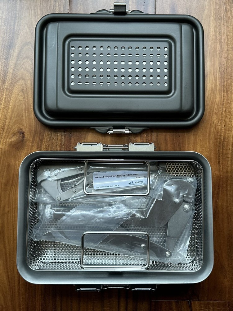 Everost Medium and Large Bending Pliers in V. Mueller CD0-4C Sterilization Case