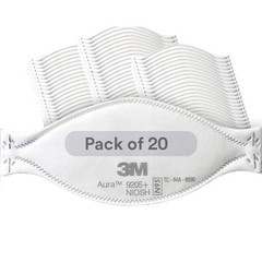 3M Aura Particulate Respirator 9205+, N95, Pack of 20 Disposable Respirators, In