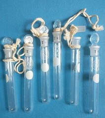 6 Vtg Antique Small STOPPERED Test Tubes 13x100mm Scientific Glass Blowing Co OS
