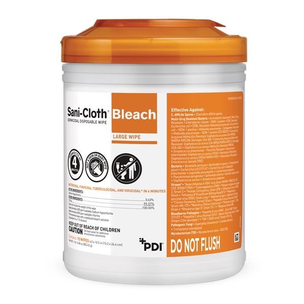 PDI P54072 Sani-Cloth Bleach Germicidal Wipes 6″ X 10.5″ 75/Pk EXP Jan 2027