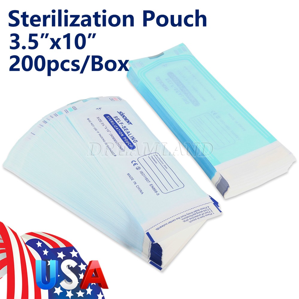 3.5″ x 10″ Dental Medical Self Seal Pouch Sterilization Bag Pouches (200 Bags)