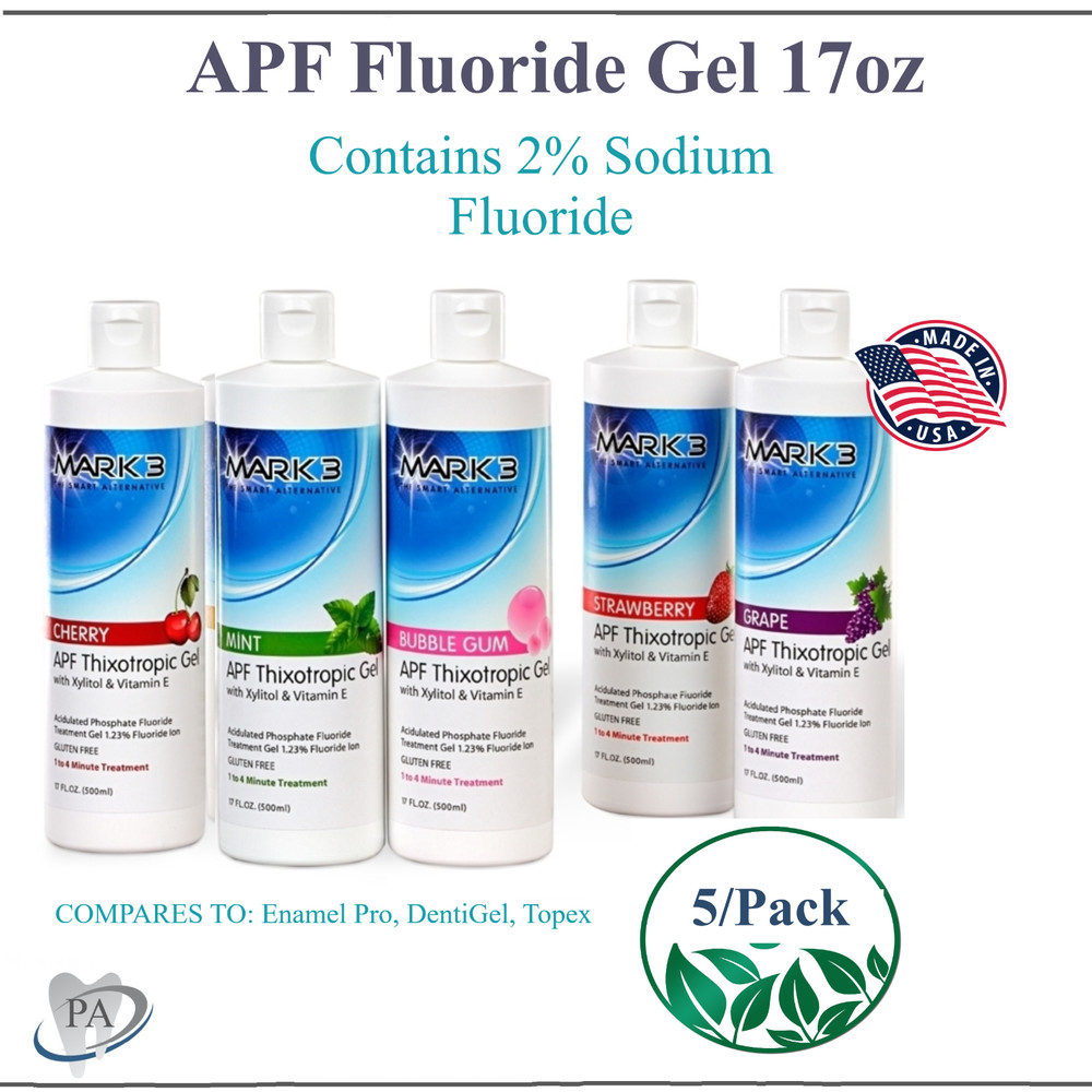 5 x Bottles Dental Fluoride Gel APF Thixotrophic Fluoride 1.23%, 17oz, Exp 09/25