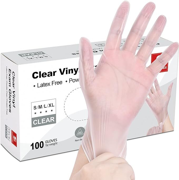 100 Clear Vinyl Synthetic Exam Gloves 4-mil Powder-Free Latex-Free Non-Sterile
