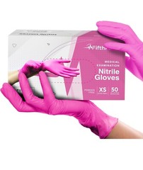 Fuchsia Hot Pink Nitrile Disposable Gloves – 50 Count – 3 Mil Nitrile Gloves XS