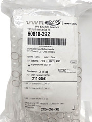 VWR Culture Tubes 12x75mm, 60818-292, 250 Each, exp 02/2027 (new sealed)