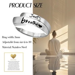 Just Breathe Ring for Women, Adjustable Heart Ring, Stainless Steel Spiral Wrap