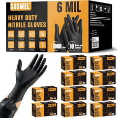 HEAVY DUTY 6 Mil Nitrile Gloves Disposable Latex Free Black Rubber Mechanic Hous