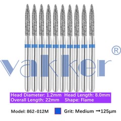 10pc/pk Diamond Burs FG Flame Super Fine Medium Coarse Grit High Speed 862 863