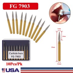10Pcs Dental Tungsten Carbide Gold Burs Trimming & Finishing Needle Shape FG7903