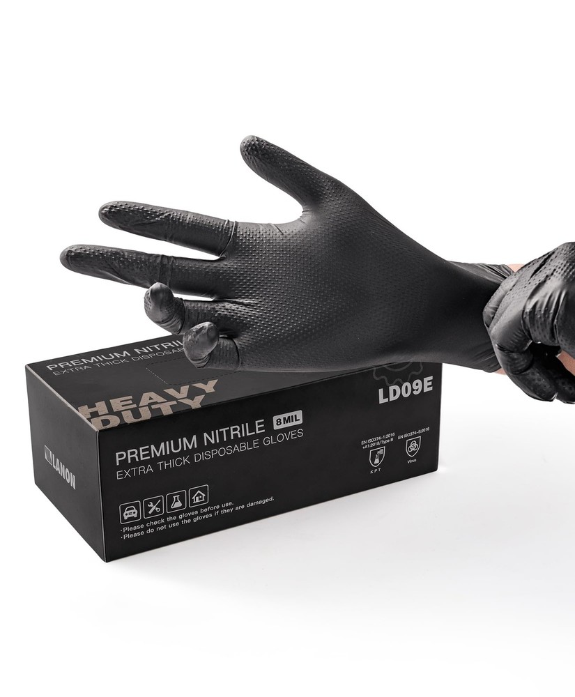 LANON 8 Mil Heavy Duty Black Nitrile Gloves, Food Safe, Powder Free, Mechanic…