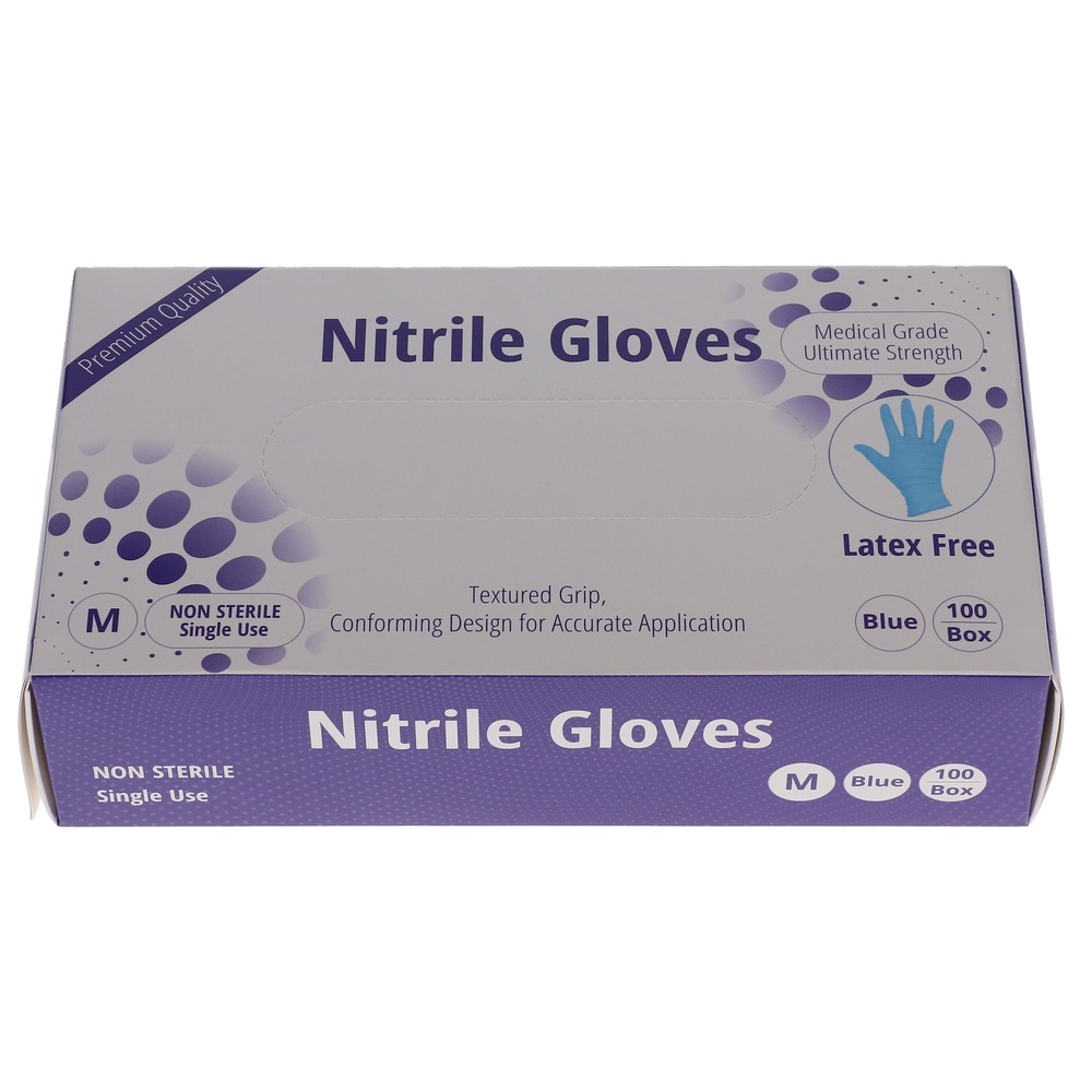House Brand Dentistry 119132 Nitrile Exam Gloves PF Textured Blue 100/Bx Medium
